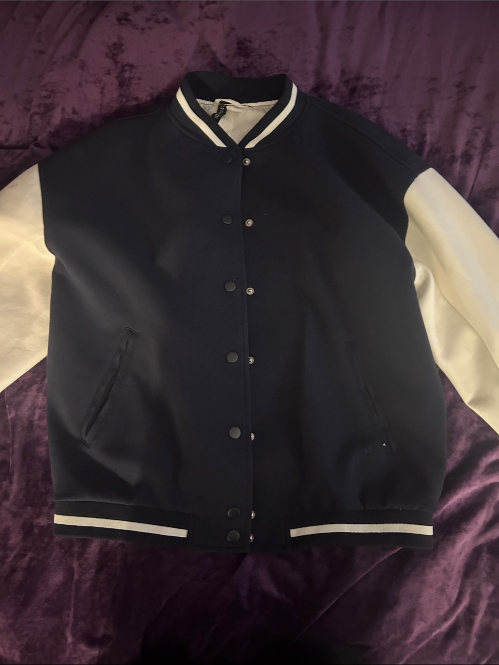 H&M Navy and White Varsity Bomber Jacket